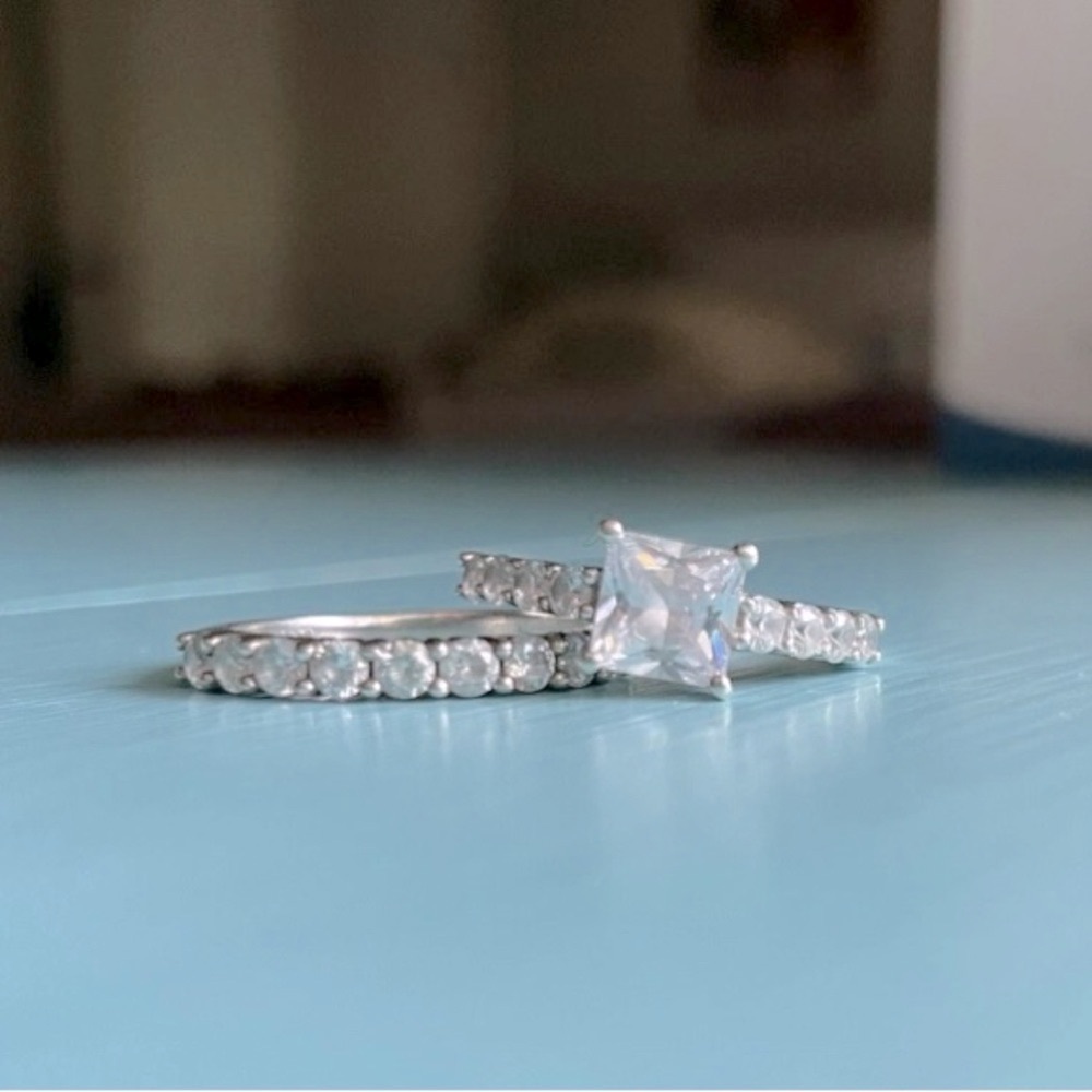 Brilliance Fine Jewelry Princess Cut Simulated Diamond Engagement Ring Set 925
